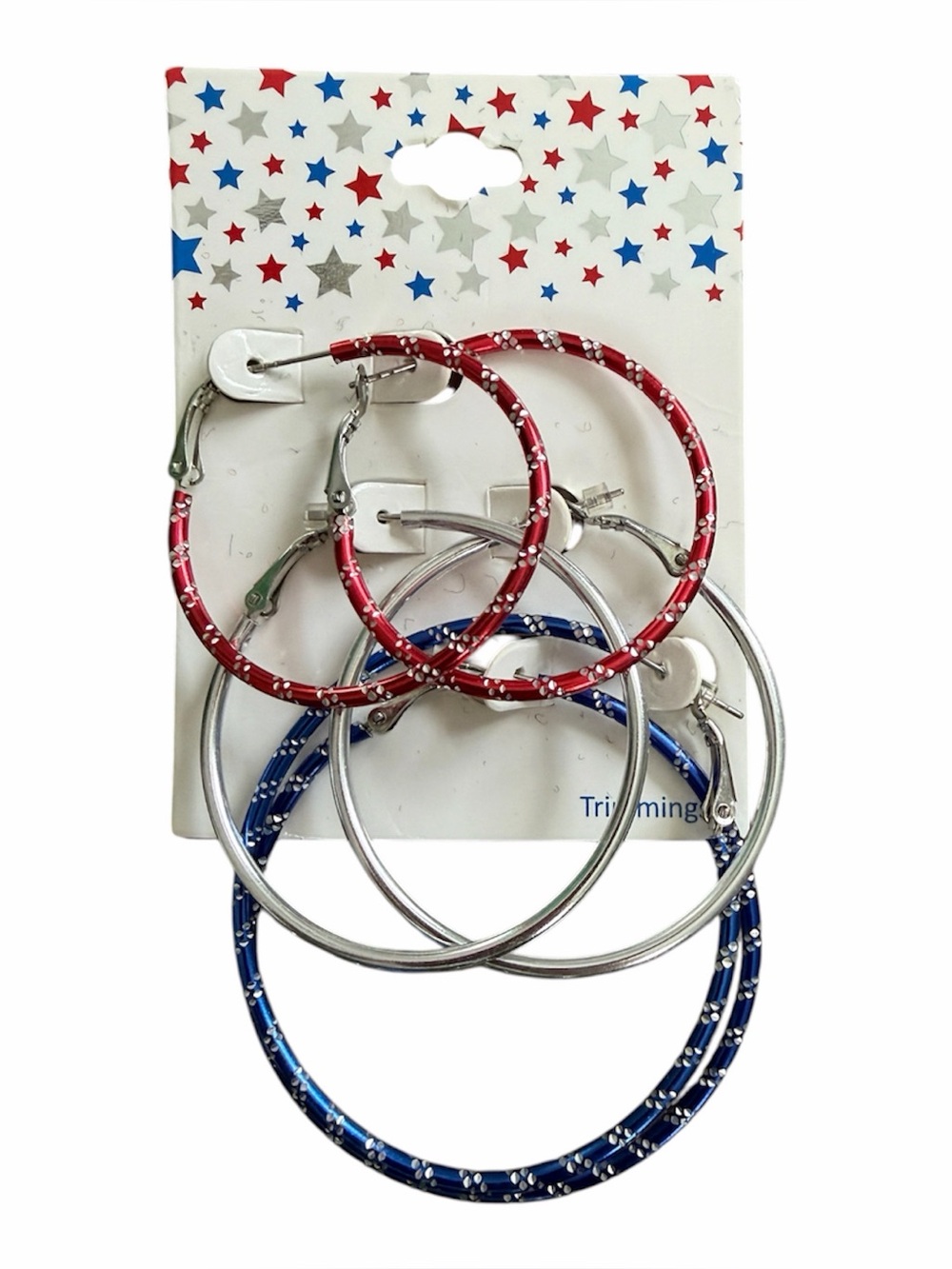 Patriotic Red White Blue Hoop Earring Set of 3 Pairs